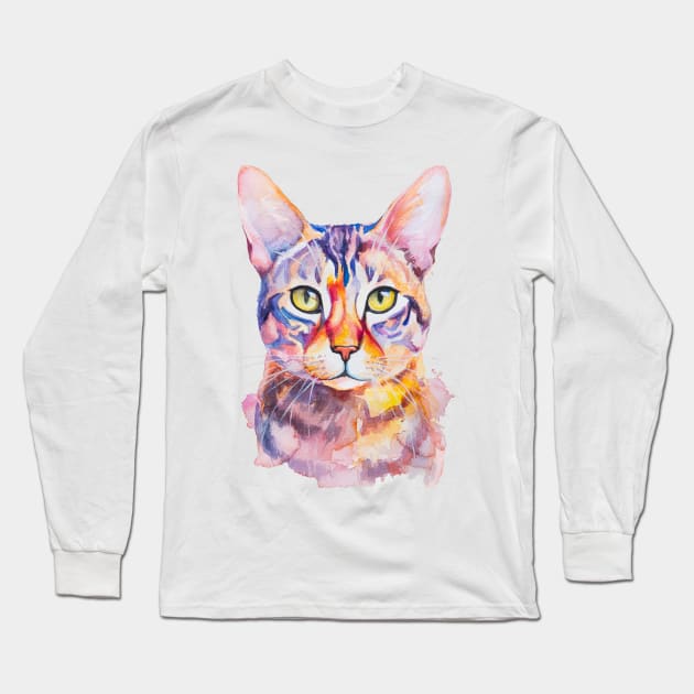 watercolor Bengal Cat Long Sleeve T-Shirt by MariDein